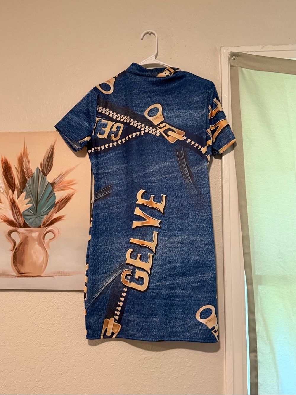 Blue Graphic Zipper Print T-Shirt Dress